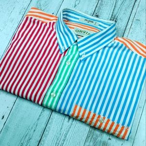Orvis Vintage 90s Men's XL Colorblock Long Sleeve Button Down Shirt Colorful